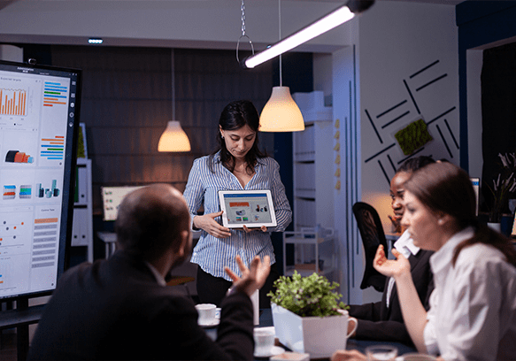Marketing team tracking campaigns with tools boosting revenue by 1.5x.